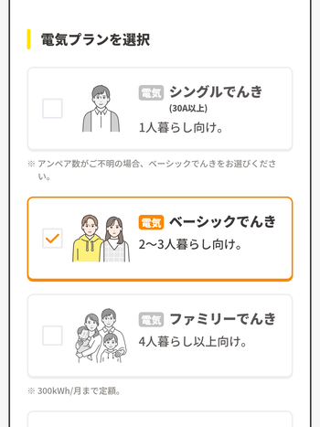 契約プランや必要情報を入力する