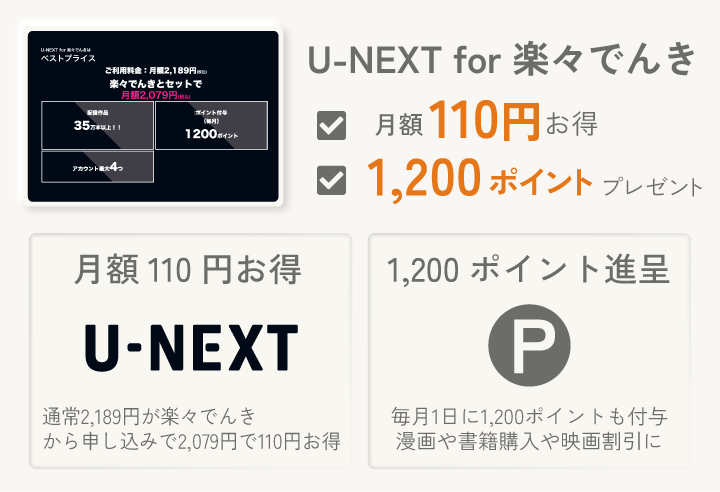 U-NEXT for 楽々でんきの特典