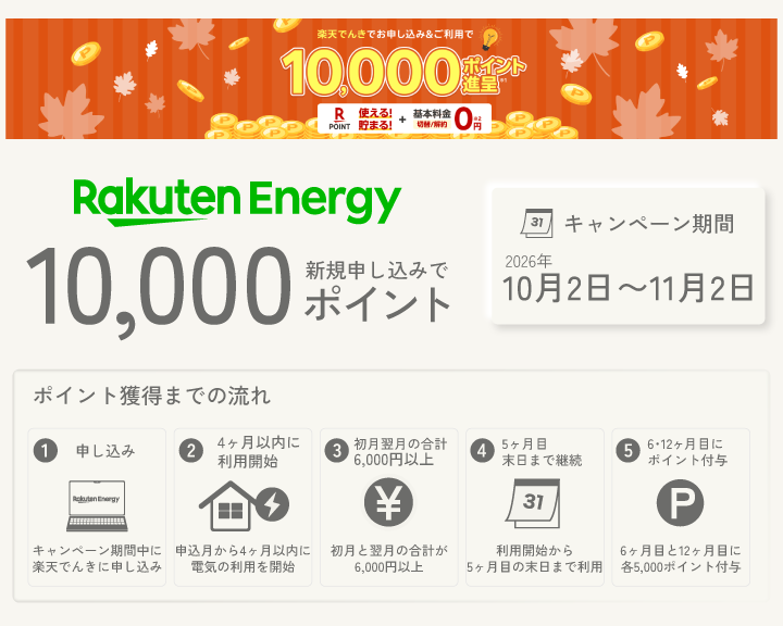 楽天でんき新規申し込みで10,000ポイント
